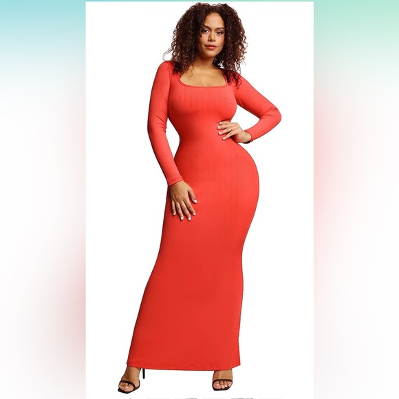 Built-in Shapewear Modal Soft Lounge Maxi Dress- Coral - Picture 1 of 3